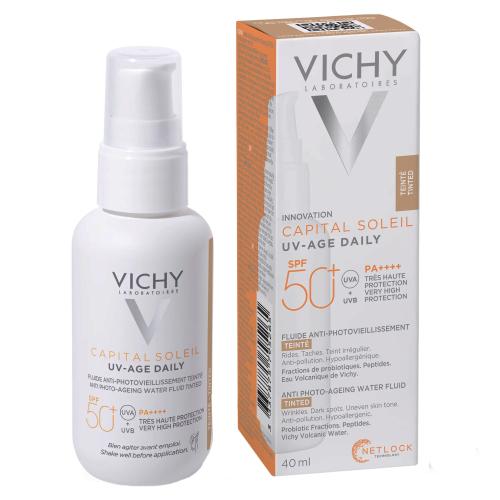 Vichy Capital Soleil UV-Age Daily Spf50+ Tinted Λεπτόρρευστο Αντηλιακό Πολύ Υψηλής Προστασίας με Χρώμα Κατά της Φωτογήρανσης 40ml